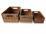Checked Acacia Wood Storage Bins with Integrated Handles - Versatile Home & Office Organizers